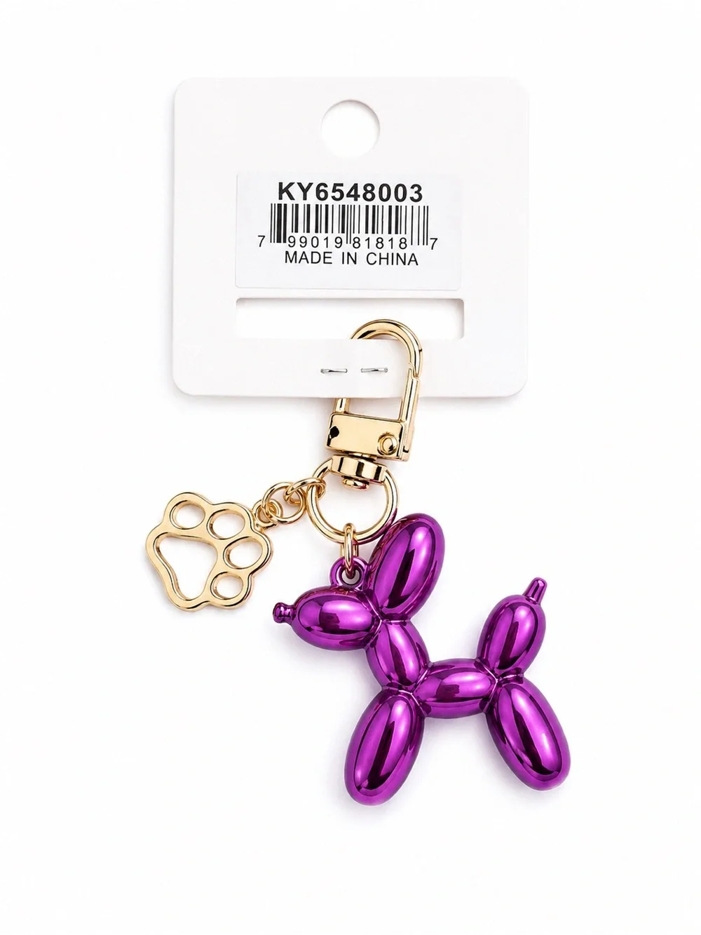 Kawaii Purple Balloon Dog Keychain Bag Charm Gold Paw Charm Cute Gift NWT